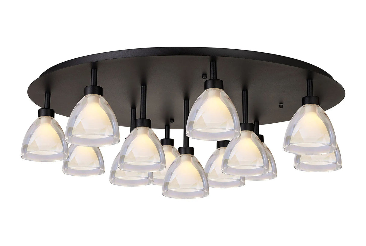 Lathen 80cm Round Flush 13 Light Cone Glass Satin Black