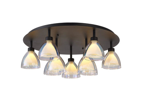 Lathen Round Flush 9 Light Cone Glass Satin Black