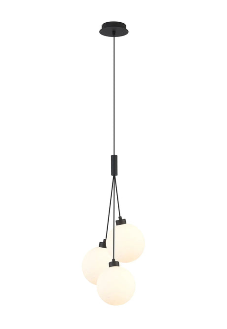 Lathen Drop Cluster Pendant, 3 x G9, Satin Black/Opal Globe