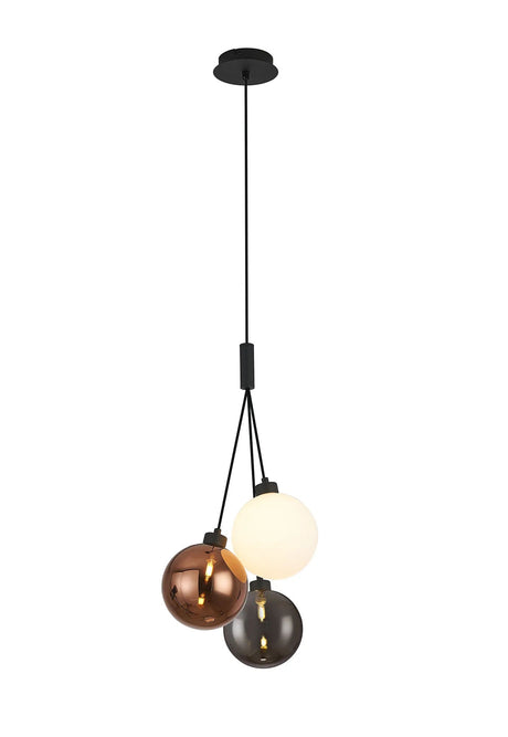 Lathen Drop Cluster Pendant, 3 x G9, Satin Black/Opal/Chrome/Dark Copper Globe Glass