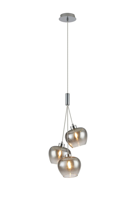 Lathen Drop Cluster Pendant, 3 x G9, Polished Chrome/Smoke Fade Inverted Trapezium Glass