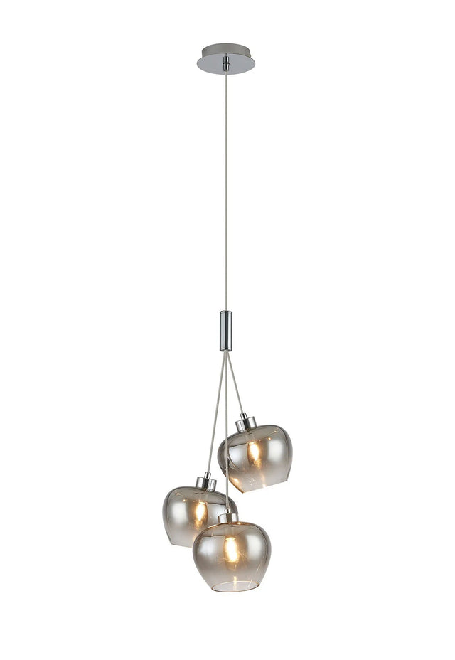 Lathen Drop Cluster Pendant, 3 x G9, Polished Chrome/Smoke Fade Inverted Trapezium Glass