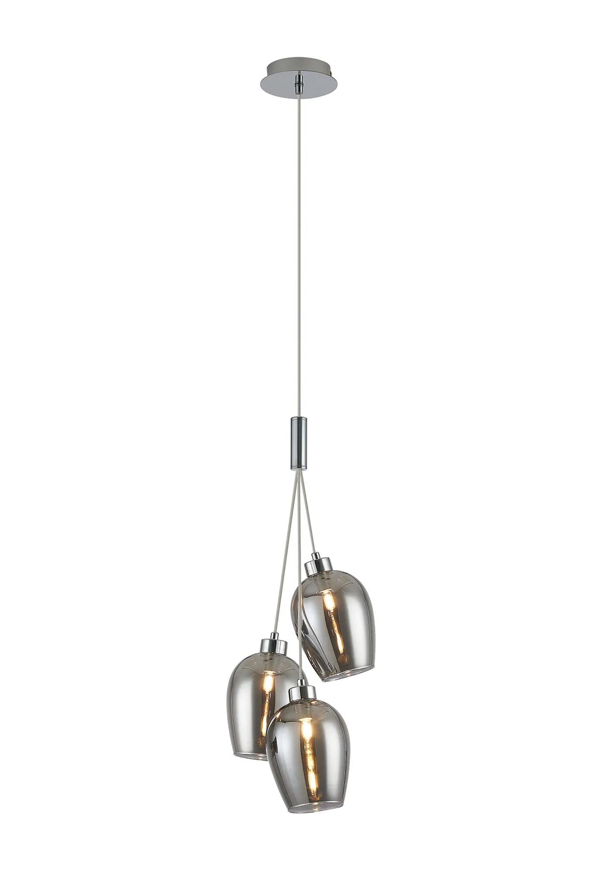 Lathen Drop Cluster Pendant, 3 x G9, Polished Chrome/Smoked Wine Glass