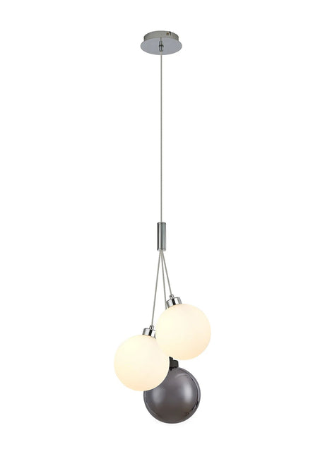 Lathen Drop Cluster Pendant, 3 x G9, Polished Chrome/Opal/Chrome Globe Glass