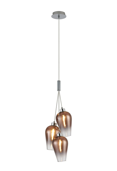 Lathen Drop Cluster Pendant, 3 x G9, Polished Chrome/Copper Fade Pear Glass