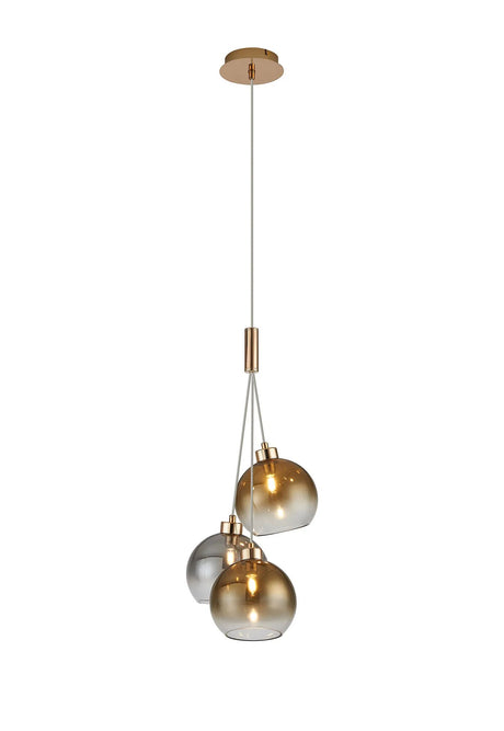 Lathen Drop Cluster Pendant, 3 x G9, French Gold/Gold Fade/Smoke Fade/Clear Open Mouth Glass