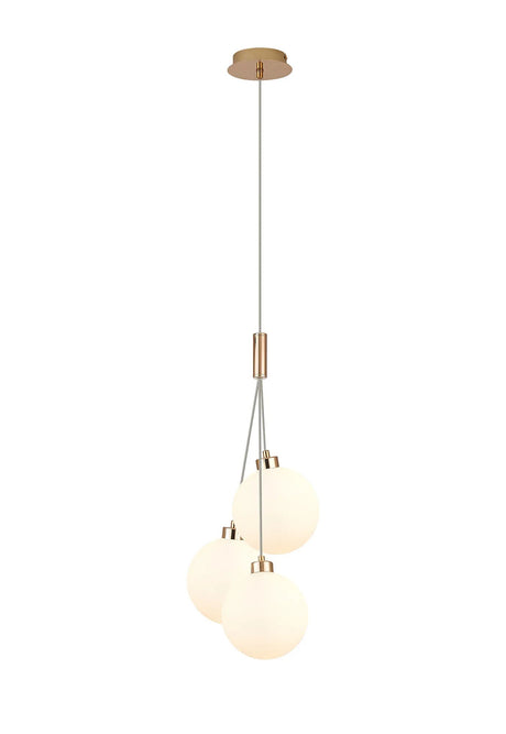 Lathen Drop Cluster Pendant, 3 x G9, French Gold/Opal Globe Glass
