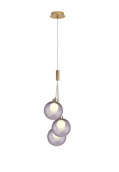 Lathen Drop Cluster Pendant, 3 x G9, French Gold/Smoke With Inner Frosted Globe Glass
