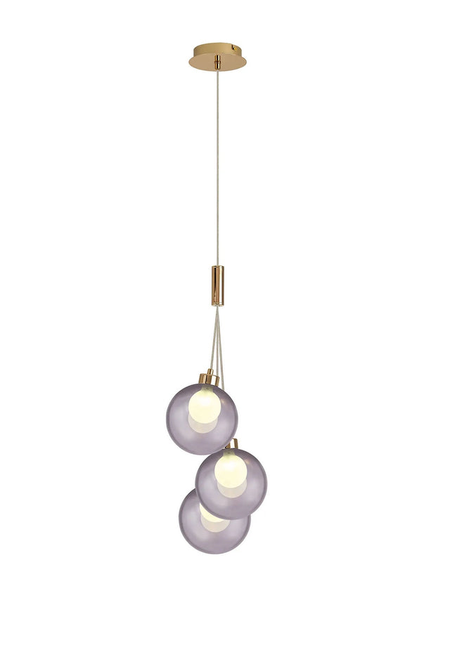 Lathen Drop Cluster Pendant, 3 x G9, French Gold/Smoke With Inner Frosted Globe Glass