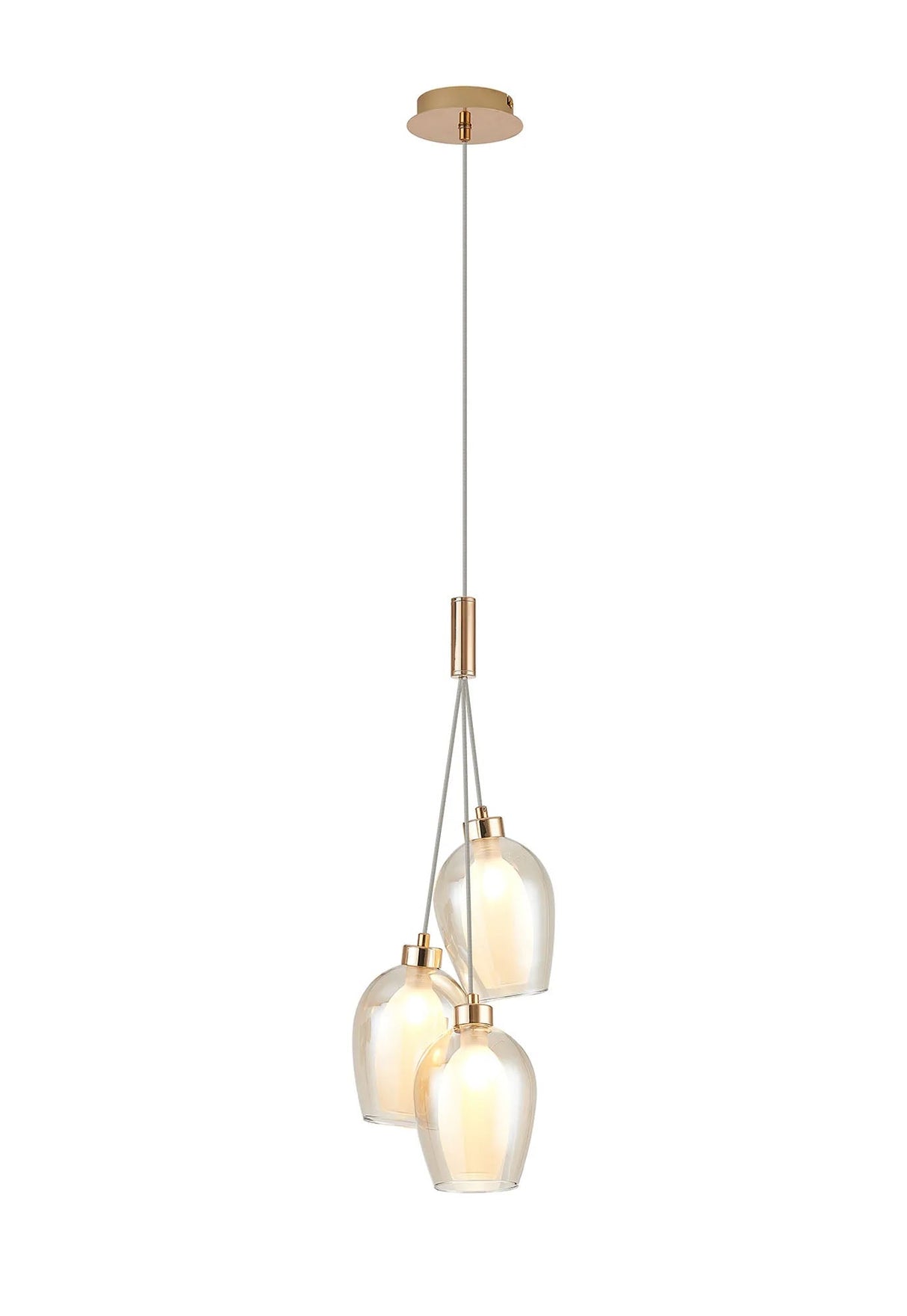 Lathen Drop Cluster Pendant, 3 x G9, French Gold/Cognac/Inner Frosted Wine Glass