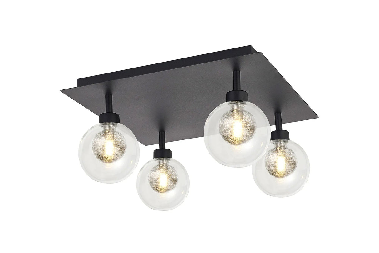 Lathen Satin Black Square 4 x G9 40cm Flush Light