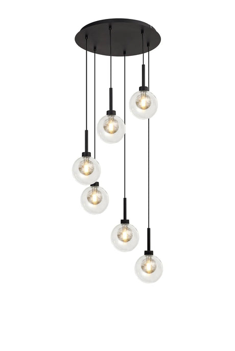 Lathen Satin Black 6 x G9 2.5m Round Multiple Pendant