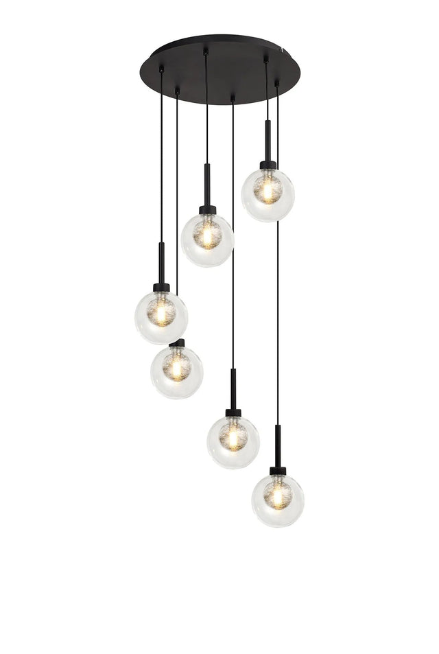 Lathen Satin Black 6 x G9 2.5m Round Multiple Pendant