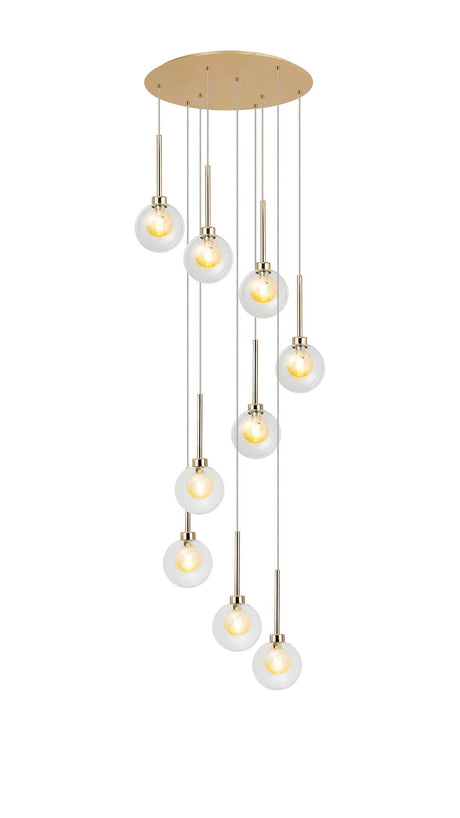 Lathen French Gold 9 x G9 2.5m Round Multiple Pendant