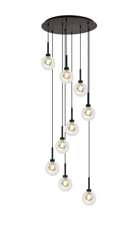 Lathen Satin Black 9 x G9 2.5m Round Multiple Pendant