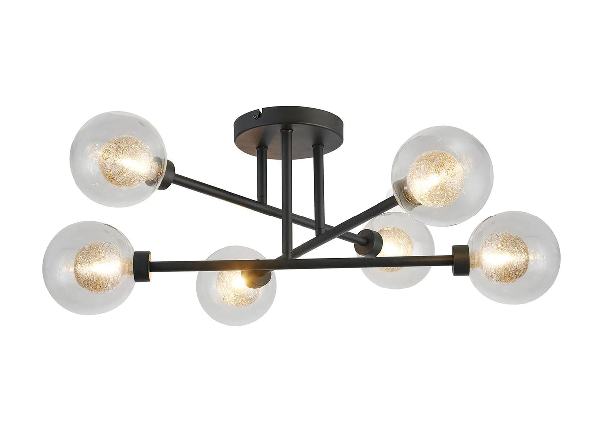 Lathen Satin Black 6 x G9 Crossed Arm Semi Flush Light