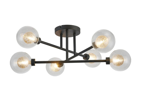 Lathen Satin Black 6 x G9 Crossed Arm Semi Flush Light