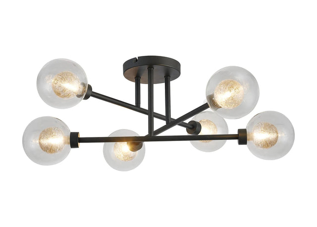 Lathen Satin Black 6 x G9 Crossed Arm Semi Flush Light