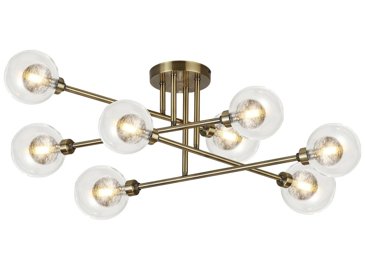 Lathen Antique Brass 8 x G9 Crossed Arm Semi Flush Light
