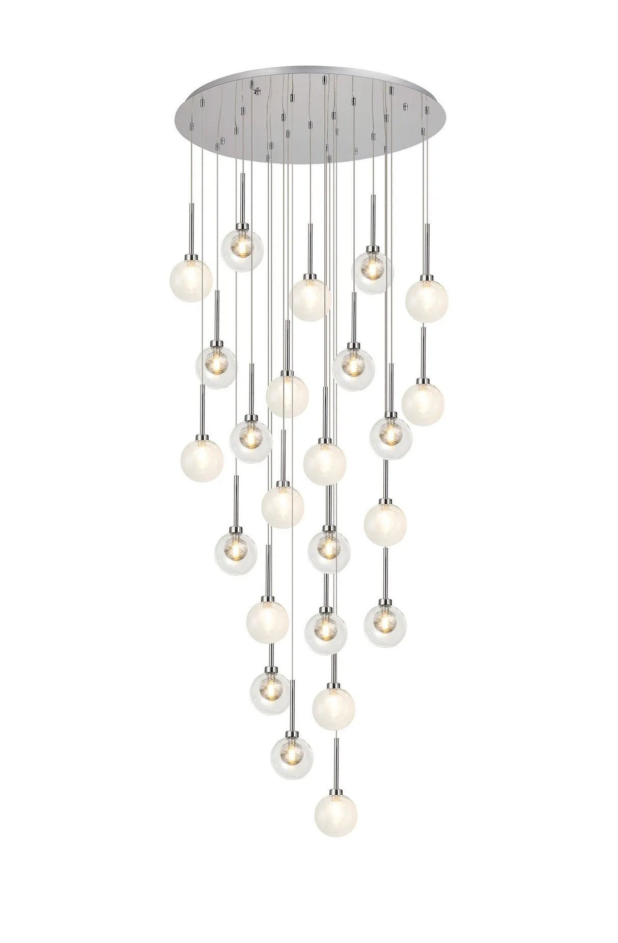 Lathen Round Multiple Pendant 5m With Round Clear With Inner Black/Clear Globe (AA), 24 Light G9, Polished Chrome/Black/Clear