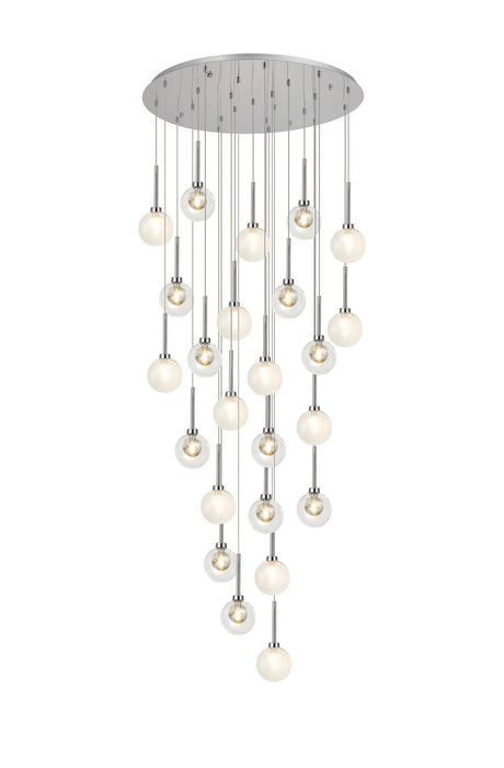 Lathen Round Multiple Pendant 5m With Round Clear With Inner Black/Clear Globe (AA), 24 Light G9, Polished Chrome/Black/Clear
