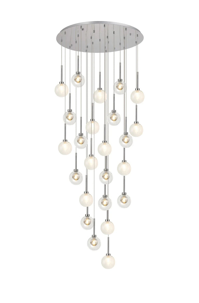 Lathen Round Multiple Pendant 5m With Round Clear With Inner Black/Clear Globe (AA), 24 Light G9, Polished Chrome/Black/Clear