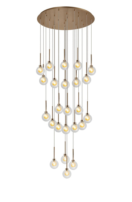 Lathen Round Multiple Pendant 5m With Round Clear With Inner Gold/Black Globe (AA), 24 Light G9, French Gold/Gold/Black/Matt Gold