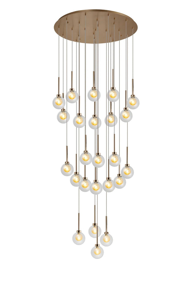Lathen Round Multiple Pendant 5m With Round Clear With Inner Gold/Black Globe (AA), 24 Light G9, French Gold/Gold/Black/Matt Gold