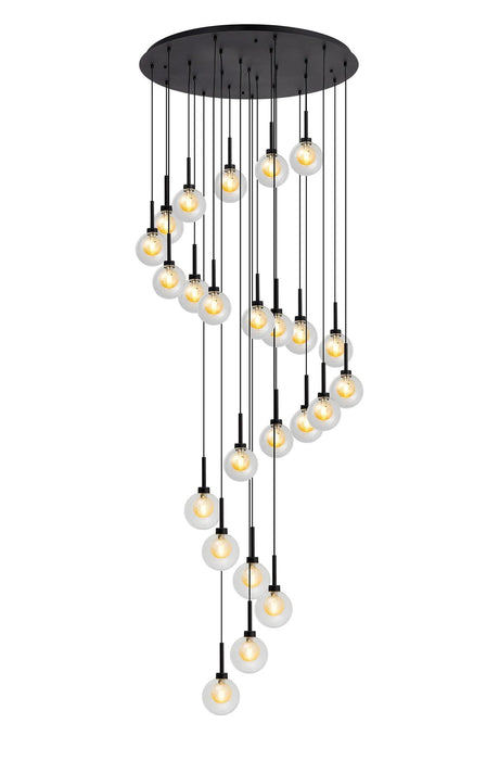 Lathen Round Multiple Pendant 5m With Round Clear With Inner Gold/Black Globe (AA), 24 Light G9, Satin Black/Gold/Black/Matt Gold