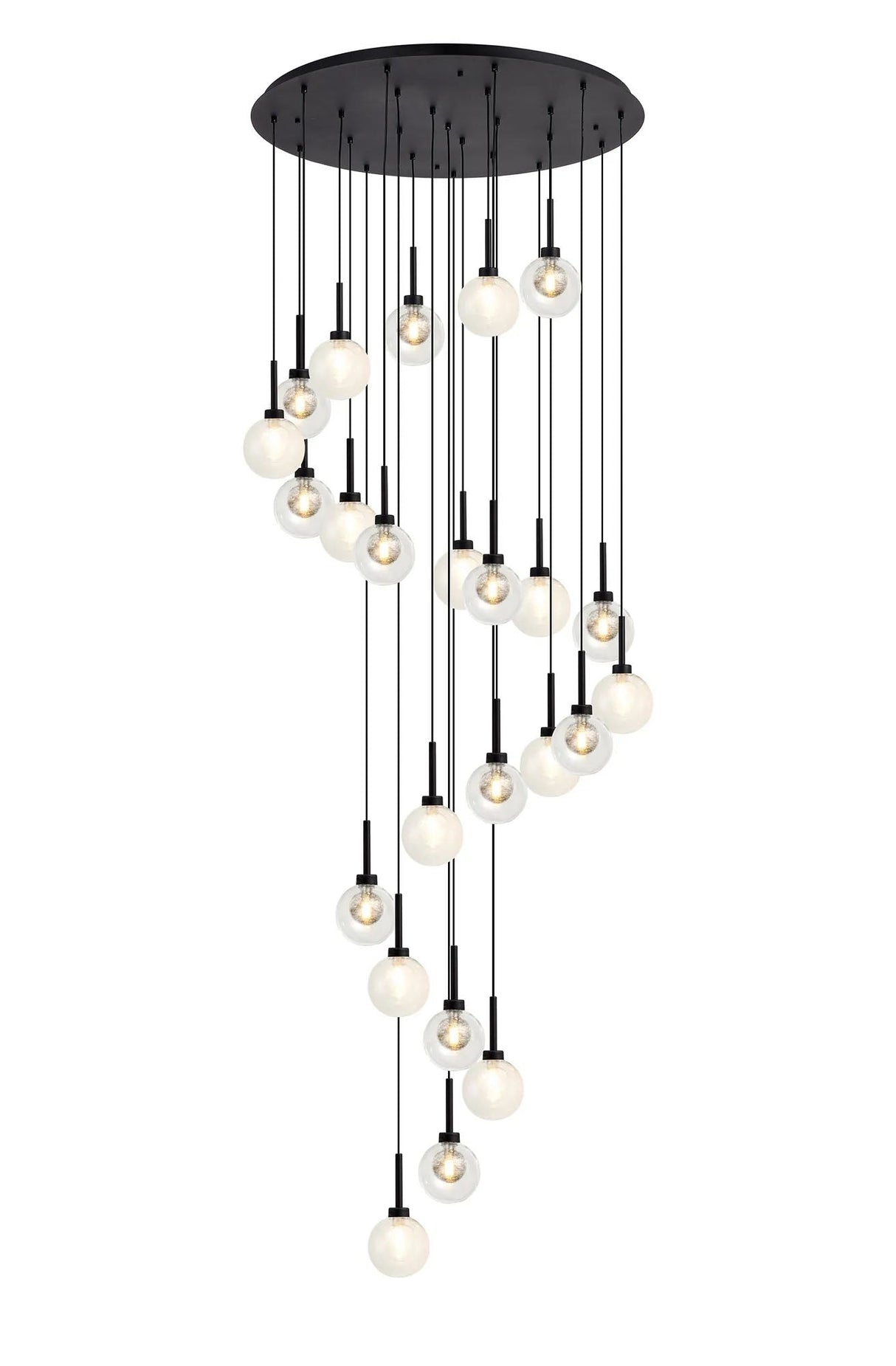Lathen Round Multiple Pendant 5m With Round Clear With Inner Black/Clear Globe (AA), 24 Light G9, Satin Black/Black/Clear/Matt Gold