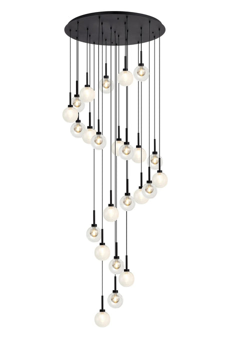 Lathen Round Multiple Pendant 5m With Round Clear With Inner Black/Clear Globe (AA), 24 Light G9, Satin Black/Black/Clear/Matt Gold