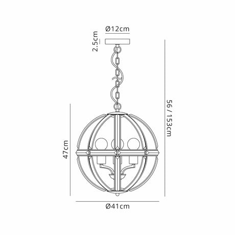 Ellison Medium Round Pendant, 3 x E27, Antique Brass