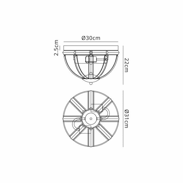 Ellison Round Flush, 2 x E27, Antique Brass