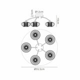 Greaves Flush Ceiling Light, 5 x G9, Antique Brass/Cognac Glass/Clear Crystal