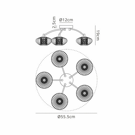 Greaves Flush Ceiling Light, 5 x G9, Polished Chrome/Smoked Glass/Clear Crystal