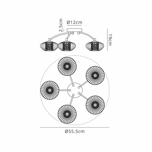 Greaves Flush Ceiling Light, 5 x G9, Polished Chrome/Smoked Glass/Clear Crystal