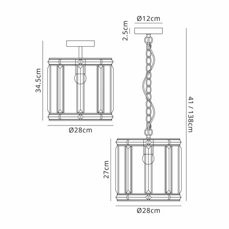 Ellison Round Drum Pendant/Semi Ceiling, 1 x E27, French Gold