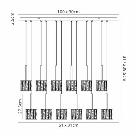 Swindlehirs 12 x G9 2m Linear Pendant Chrome/Clear Crystal Shade