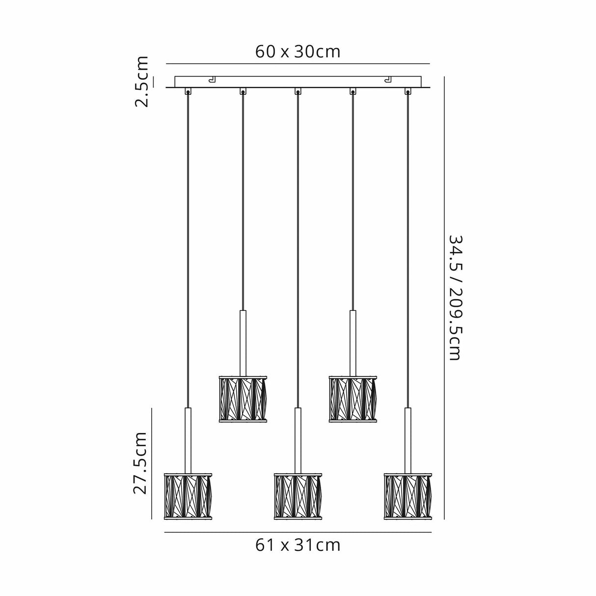 Swindlehirs 8 x G9 2m Rectangle Multiple Pendant Chrome/Clear Crystal Shade
