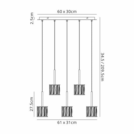 Swindlehirs 8 x G9 2m Rectangle Multiple Pendant Chrome/Clear Crystal Shade