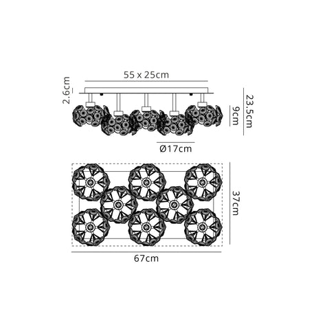 Byrne Satin Black Rectangle 8 x G9 Flush Light Black/Clear Crystal Shade