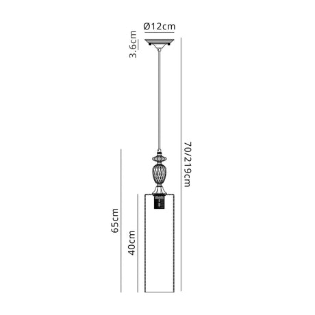 Embieton Crystal Pendant, 1 Light E27, Polished Nickel/Clear Crystal/Iridescent 12x40cm Glass Shade