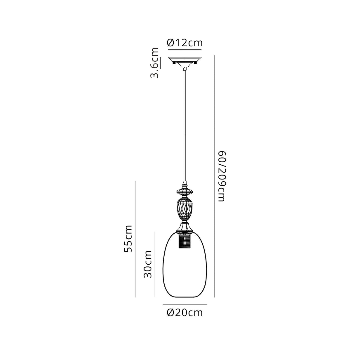 Embieton Crystal Pendant, 1 Light E27, Polished Nickel/Clear Crystal/Iridescent Glass Shade