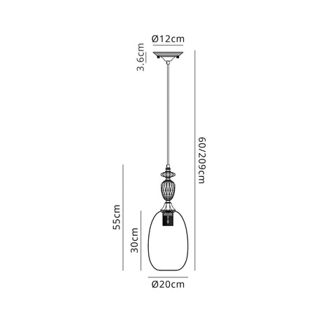 Embieton Crystal Pendant, 1 Light E27, Polished Nickel/Clear Crystal/Iridescent Glass Shade