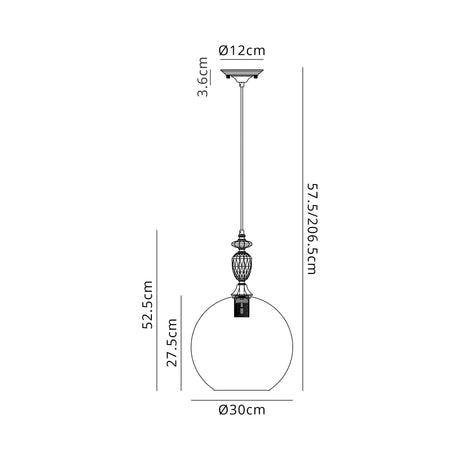 Embieton Crystal Pendant, 1 Light E27, Antique Brass/Clear Crystal/Smoke Plated 30cm Glass Shade