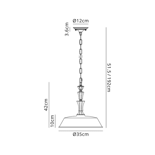 Embieton Crystal Pendant, 1 Light E27, Polished Nickel/Clear Crystal/White 35cm Angled Metal Shade