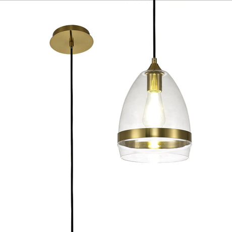 Lemon Pendant 20cm Cone, 1 x E27 (Max 20W), Aged Brass & Clear