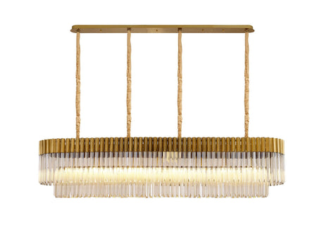 Longhorn 180 x 40cm Linear Pendant, 9 Light E14, Brass/Cognac Sculpted Glass