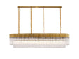 Longhorn 180 x 40cm Linear Pendant, 9 Light E14, Brass/Clear Sculpted Glass
