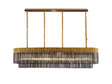 Longhorn 180 x 40cm Linear Pendant, 9 Light E14, Brass/Smoked Sculpted Glass